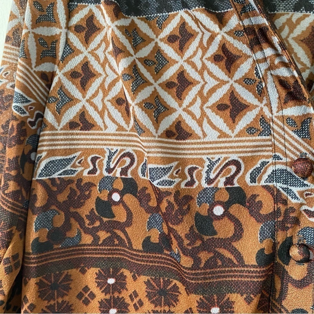 Vintage Geometric Floral Print Dress Brown Black Retro 60s 70s Womens Medium - Picture 6 of 9